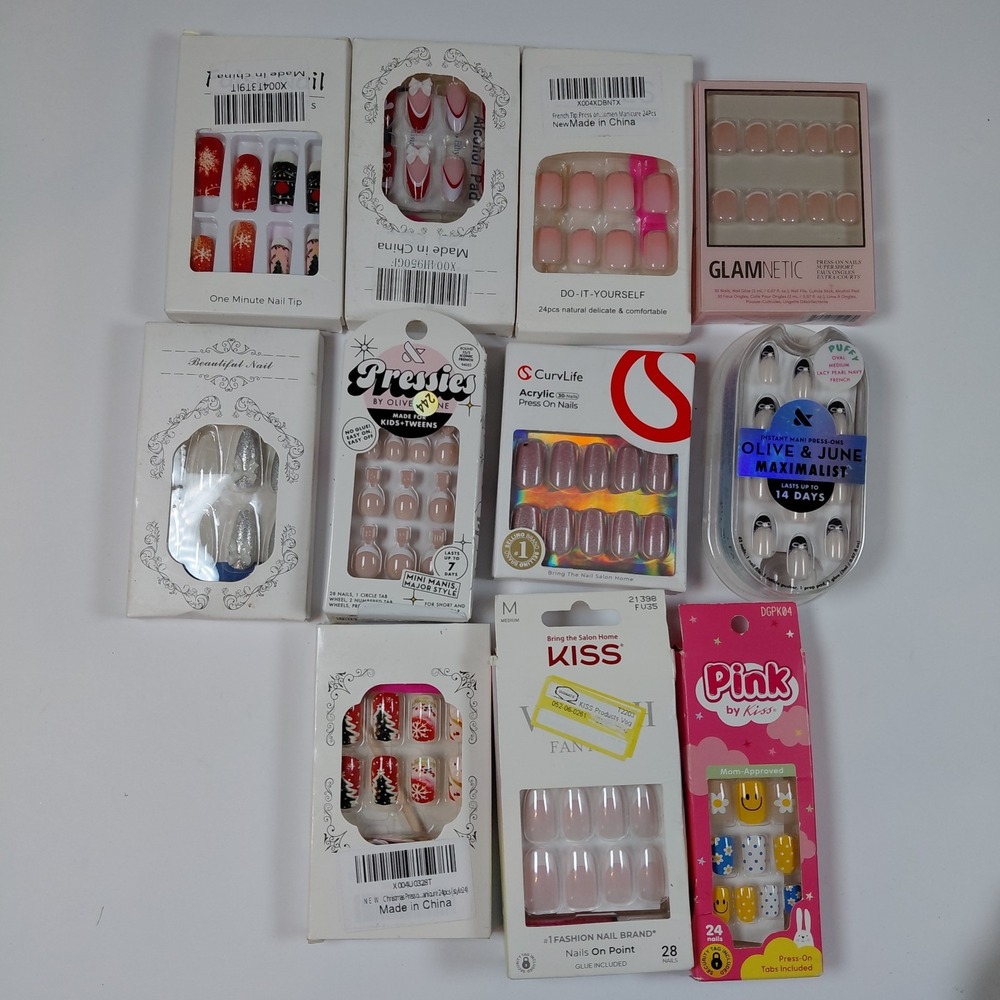 Lot Of 11 Artificial Nails Press On Olive & June Pressies Christmas French